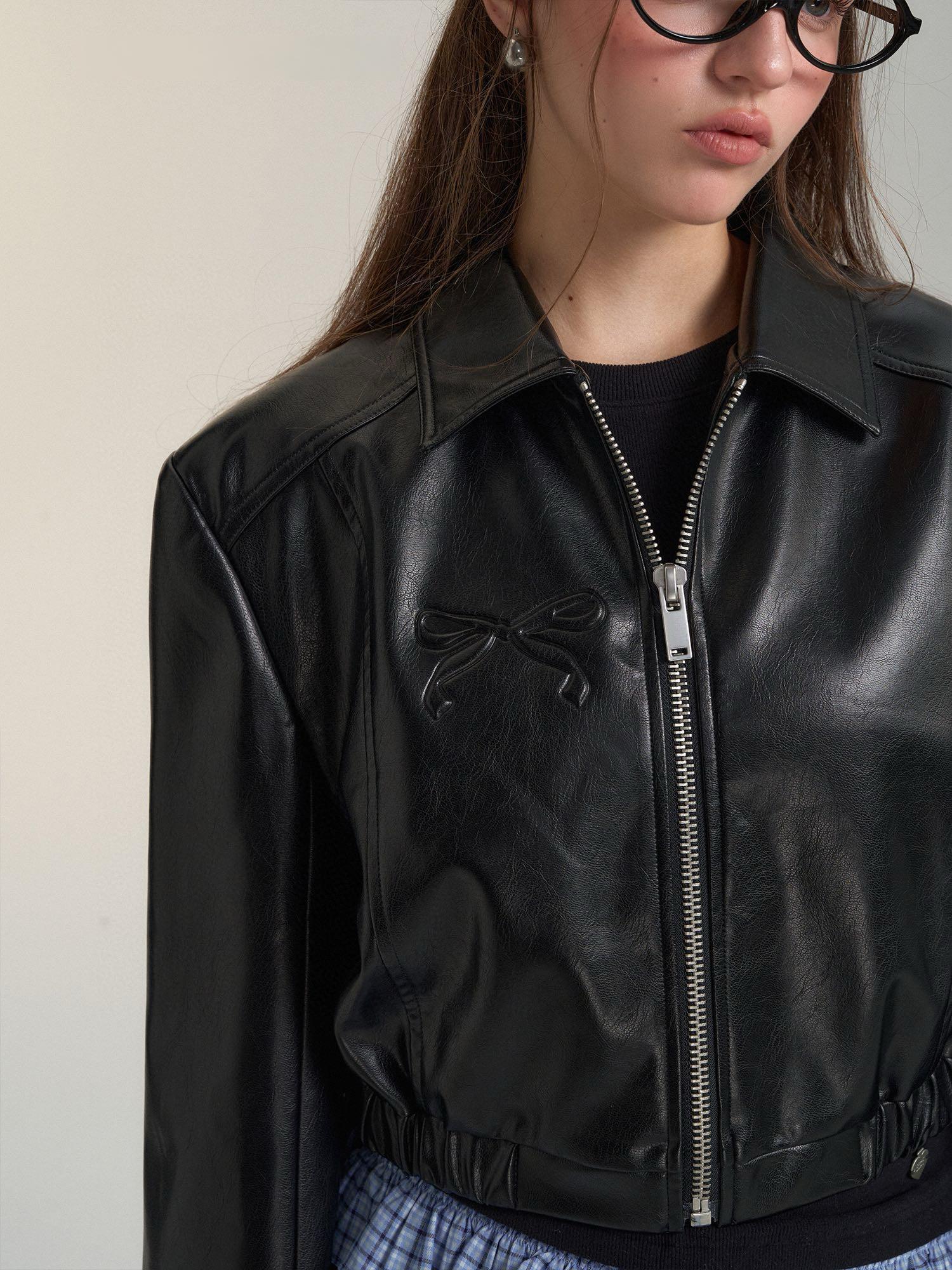 Black Cropped Faux Leather Jacket