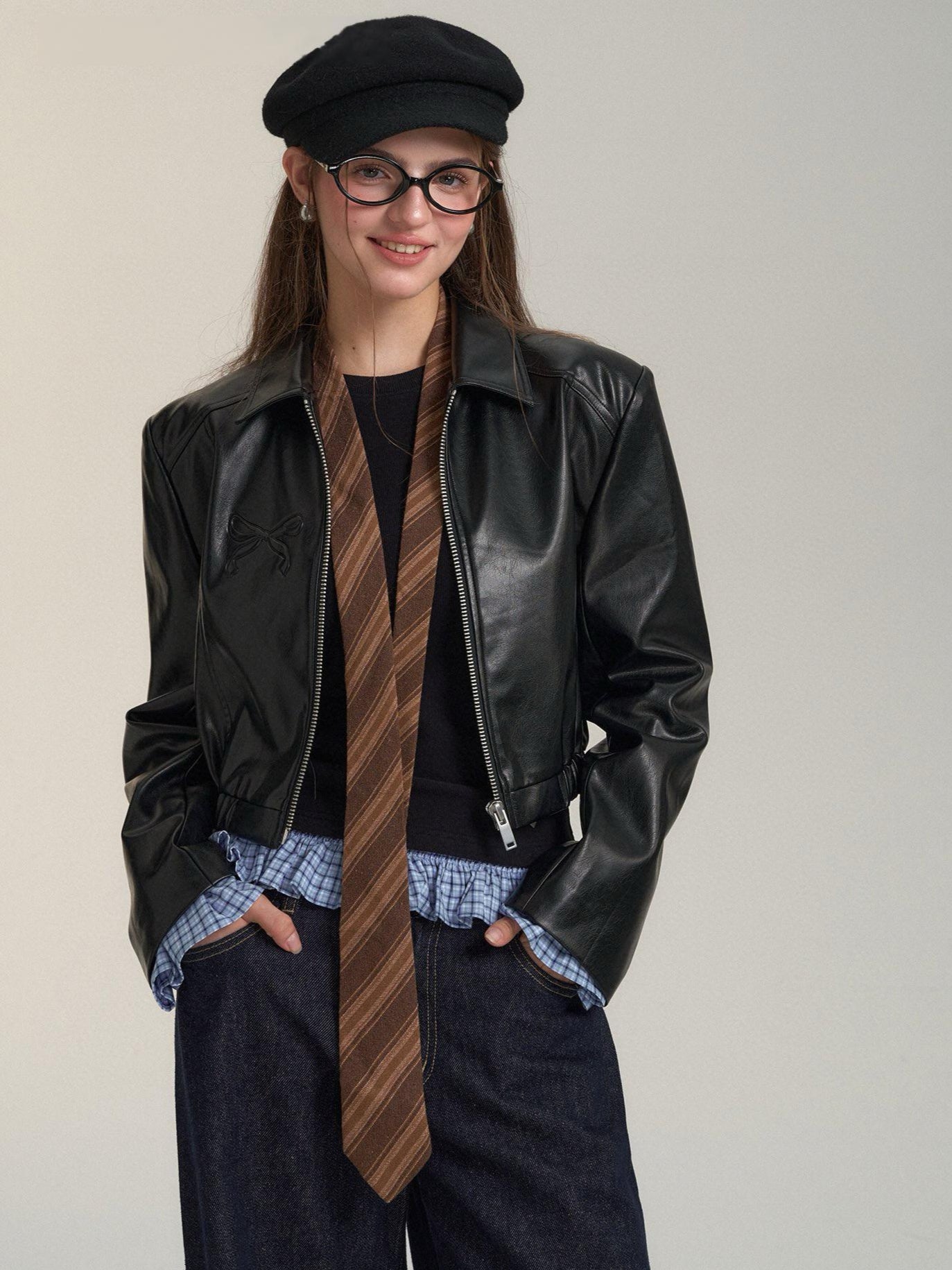 Black Cropped Faux Leather Jacket