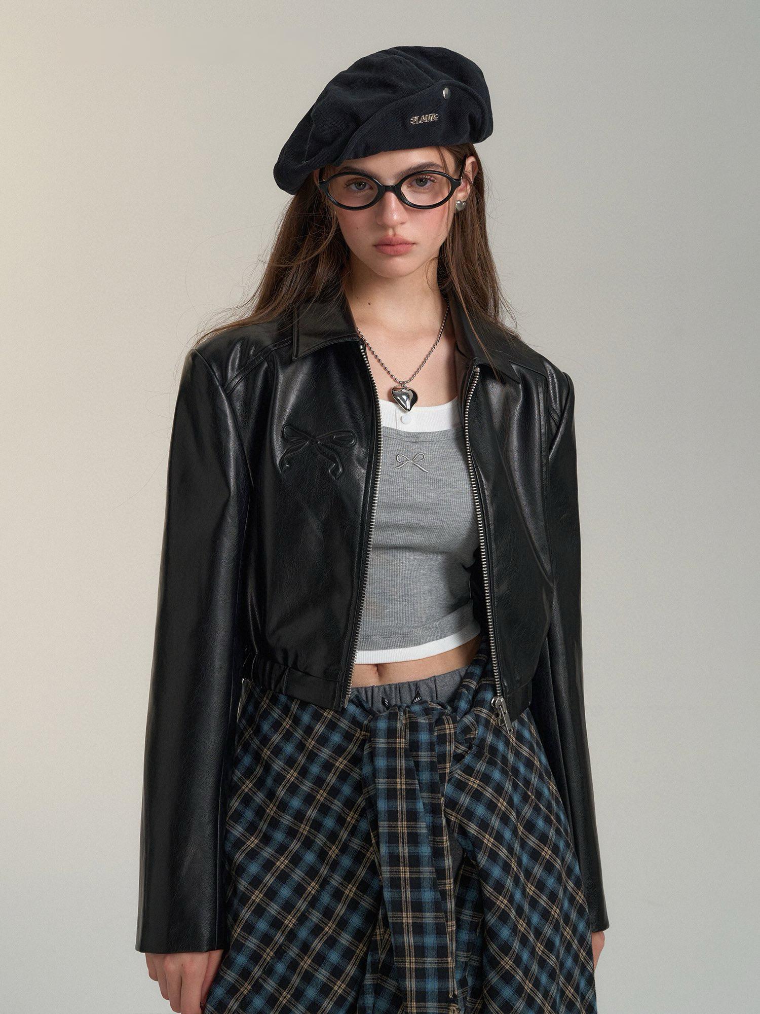 Black Cropped Faux Leather Jacket