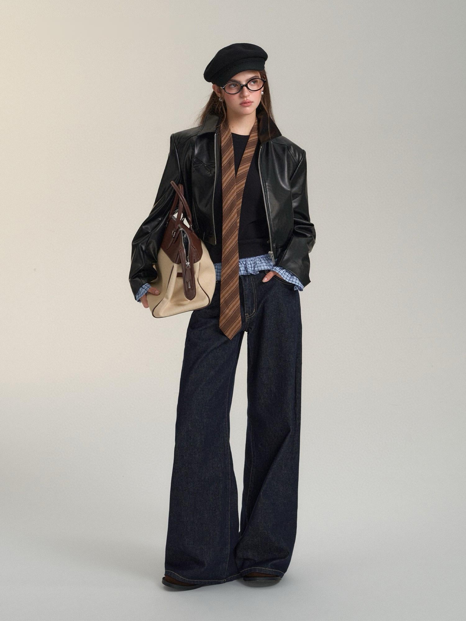 Black Cropped Faux Leather Jacket