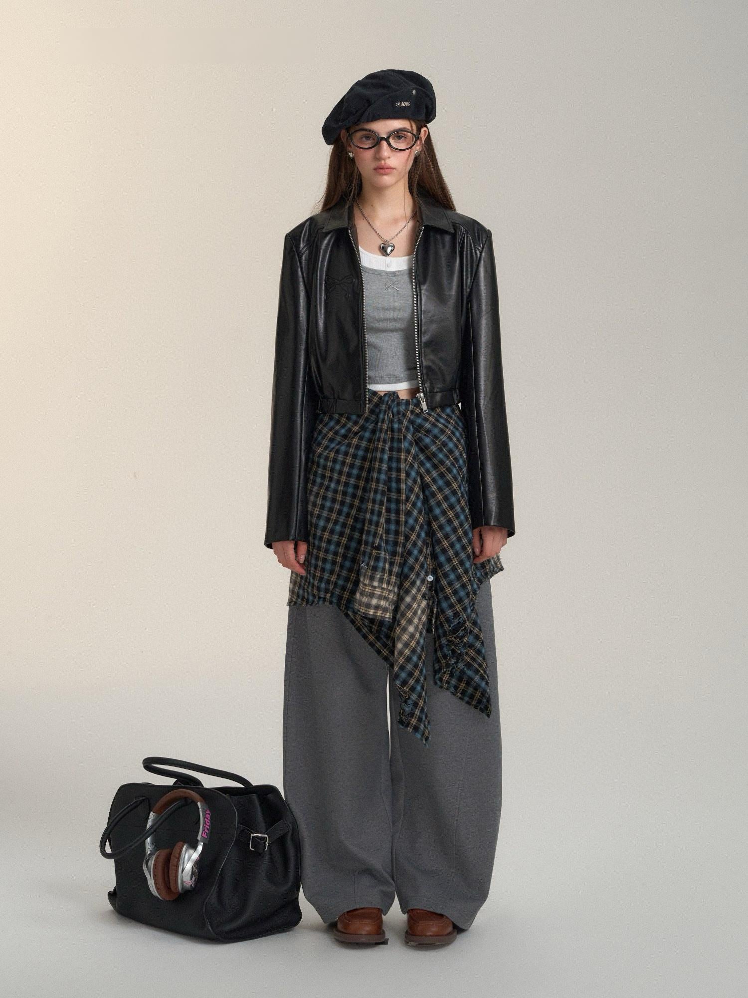 Black Cropped Faux Leather Jacket