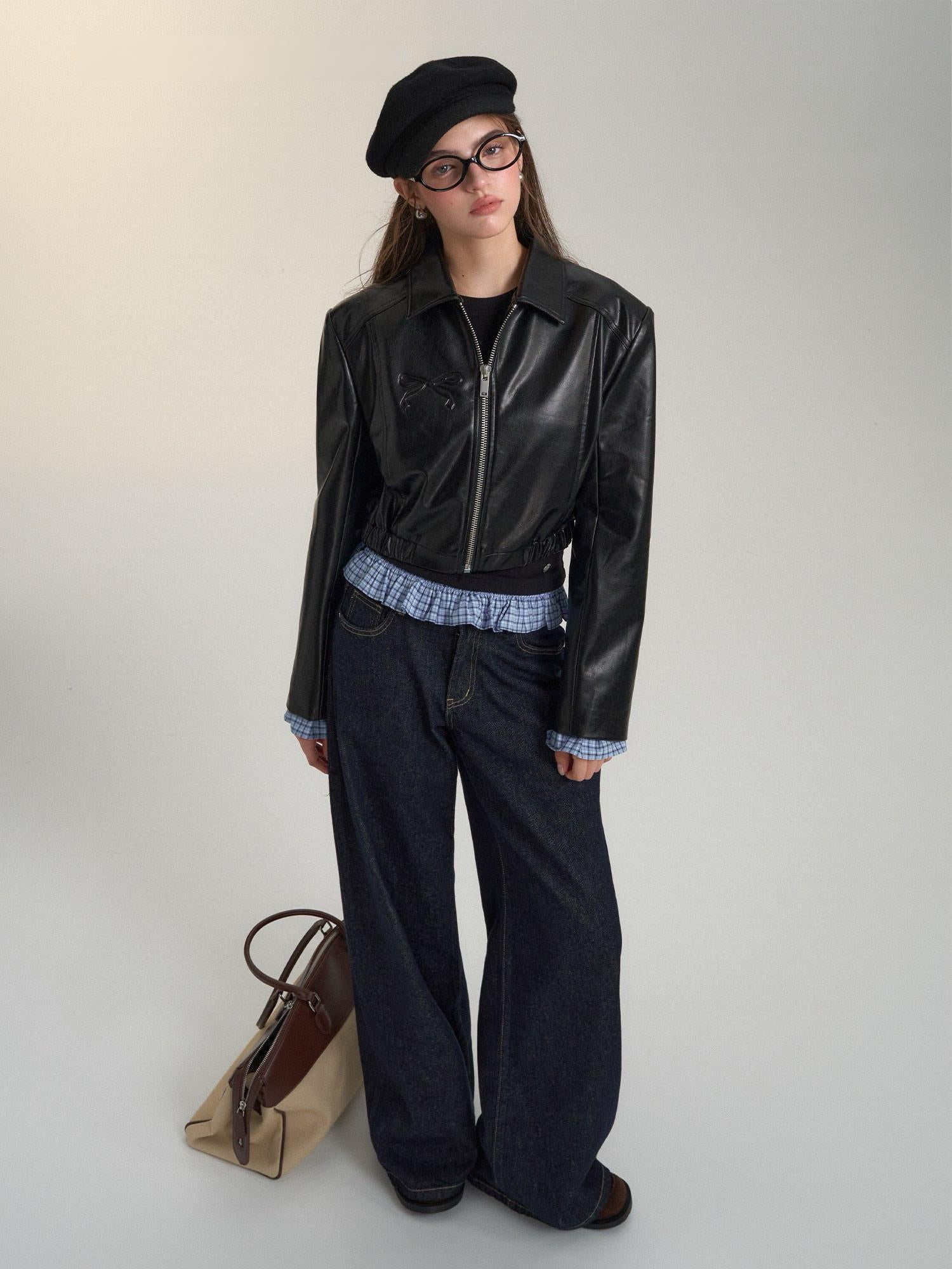 Black Cropped Faux Leather Jacket