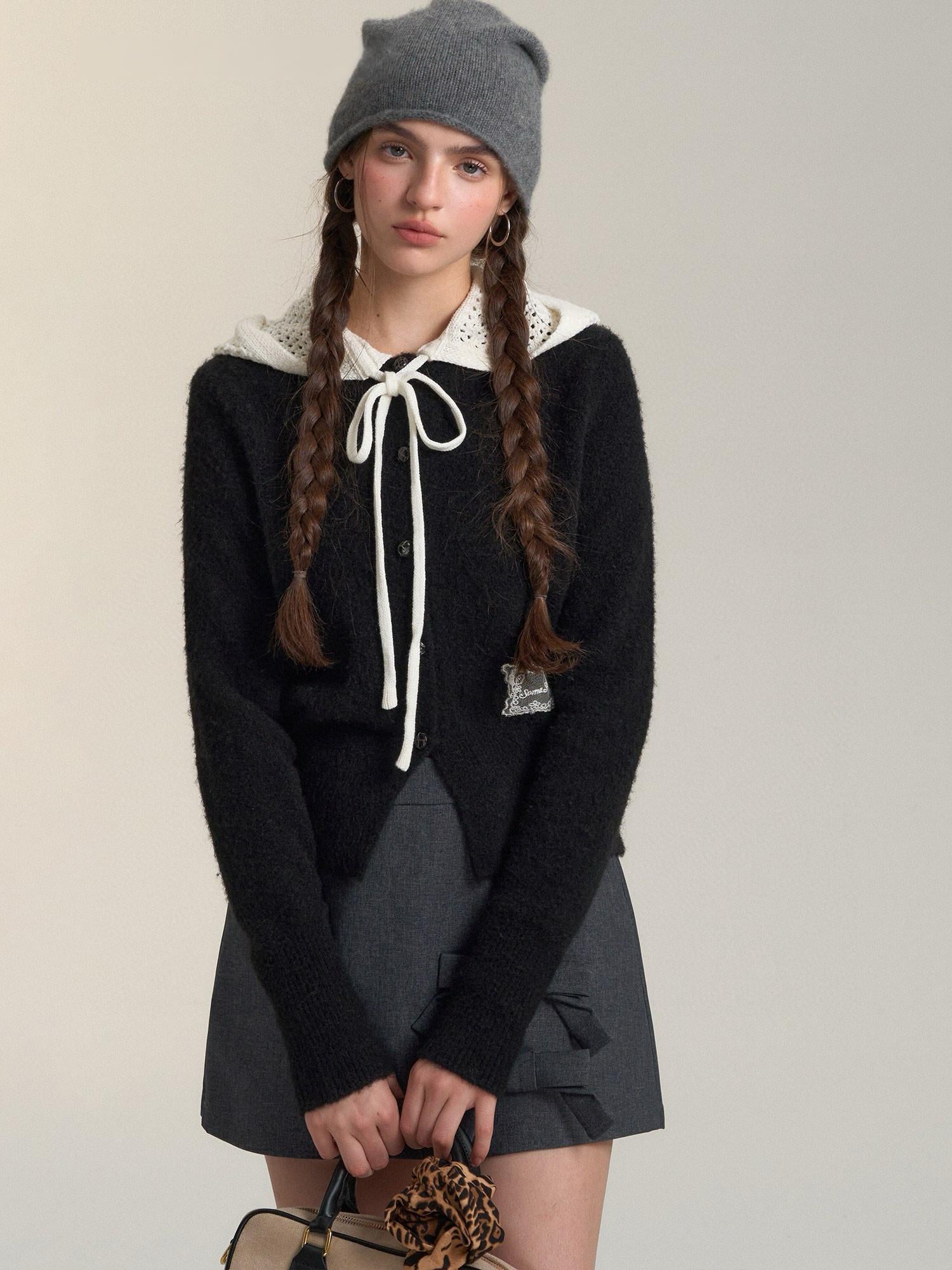 Lace-Trimmed Hooded Cardigan