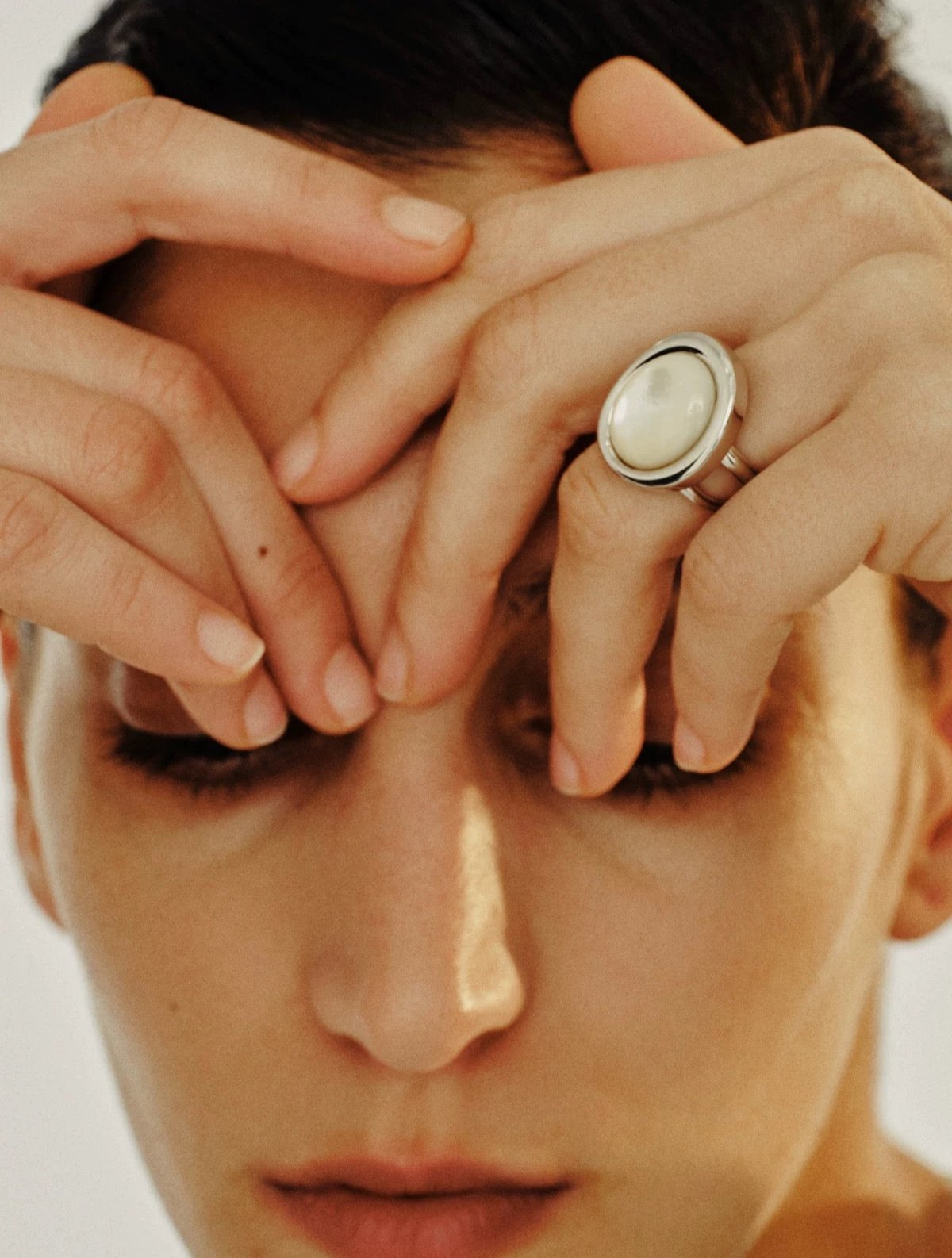 Sphere Mother of Pearl Gemstone Open Ring