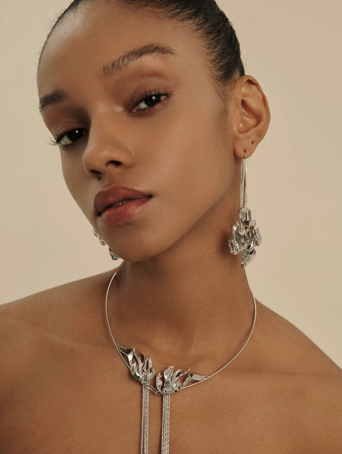 Orchid Motif Drop Earrings