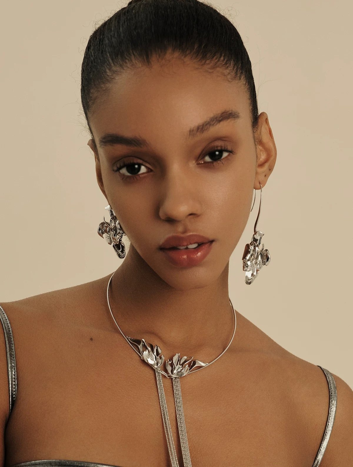 Orchid Motif Drop Earrings
