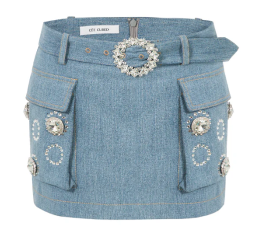 Embellished Rhinestone Denim Skirt