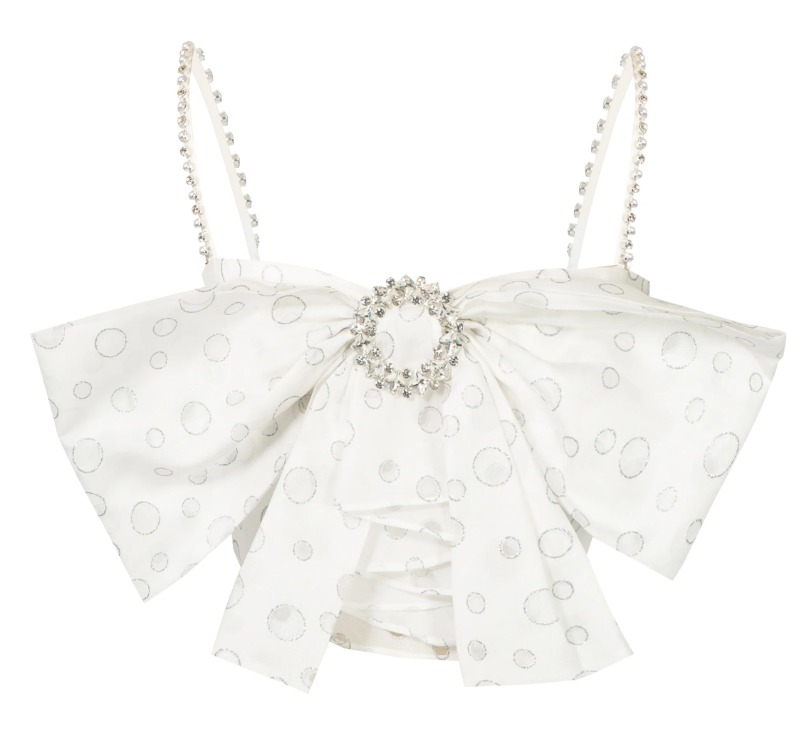 White Silver Cutout Bow Top