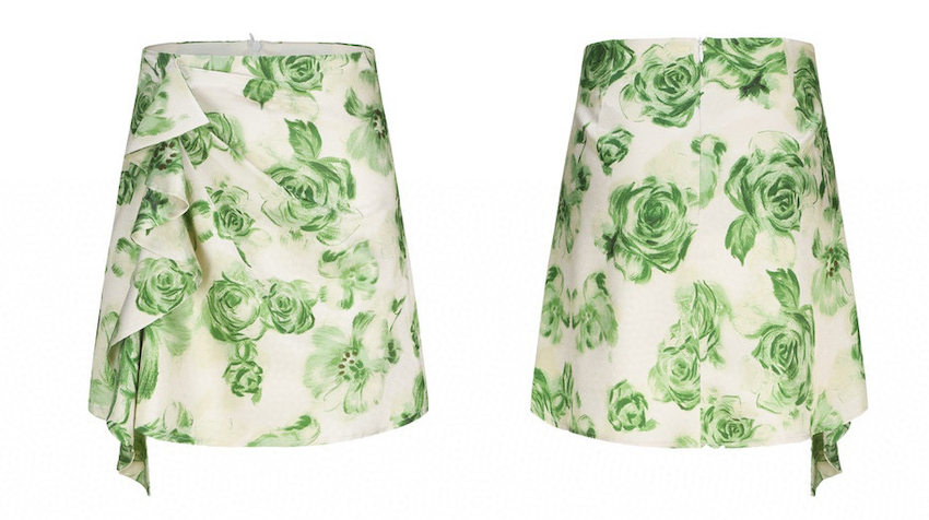 Green Floral Ruffle A-line Skirt