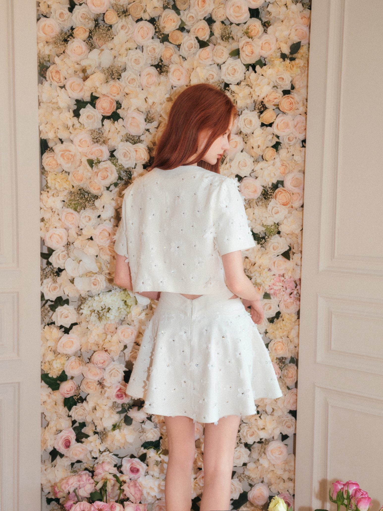 Denim Silver Floral Skirt