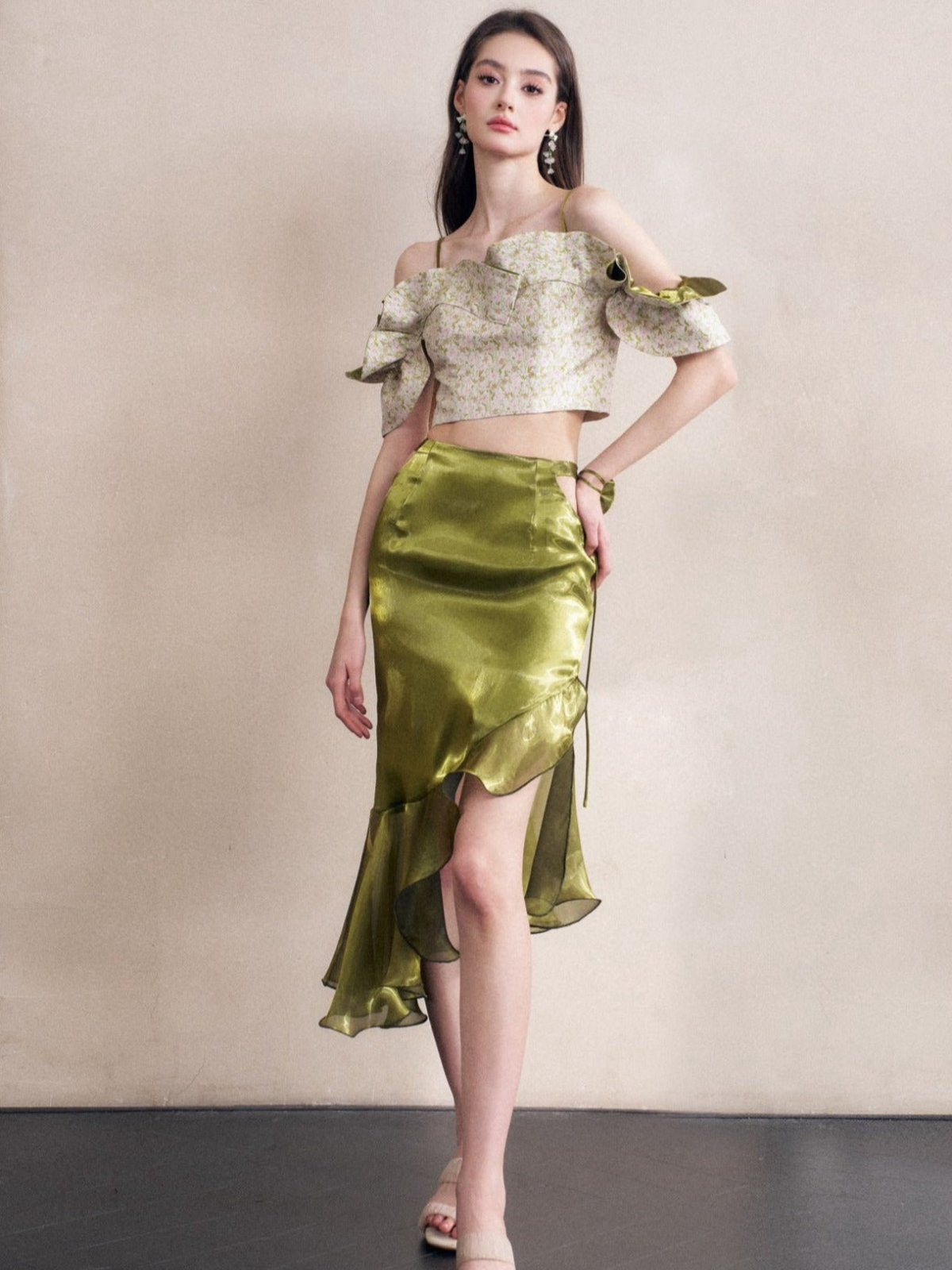 Asymmetrical Sleek High Waisted Ruffle Skirt