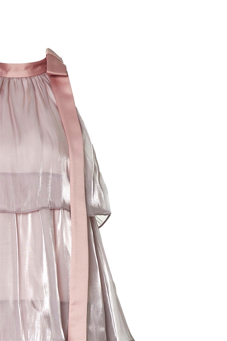 Tiered and Layered Silky Midi Dress in Purple