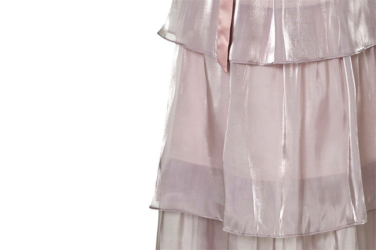 Tiered and Layered Silky Midi Dress in Purple
