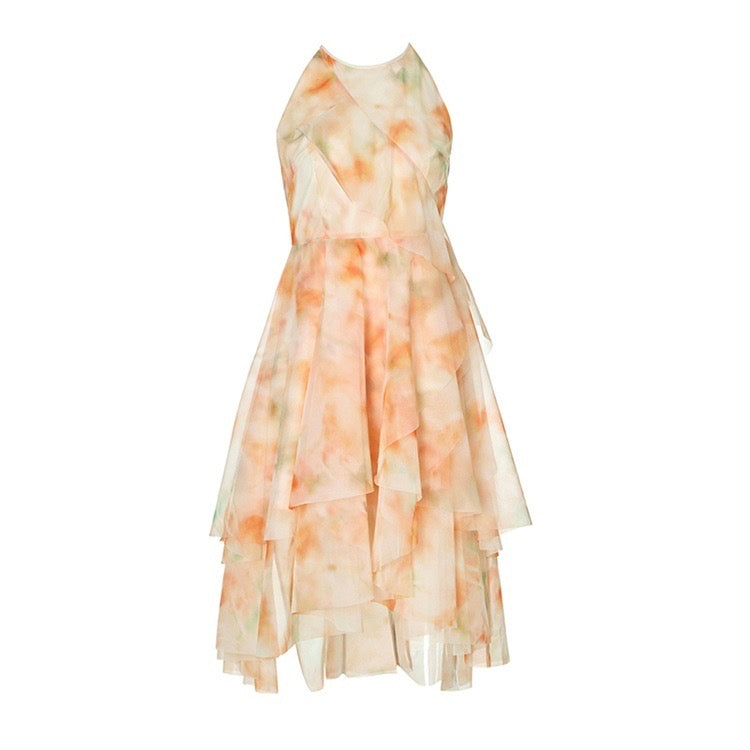 Floral Layered Ruffle Sleeveless Mini Dress