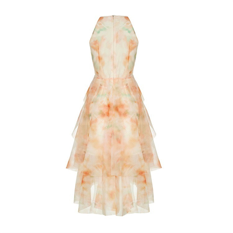Floral Layered Ruffle Sleeveless Mini Dress