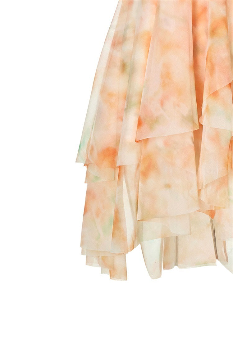 Floral Layered Ruffle Sleeveless Mini Dress