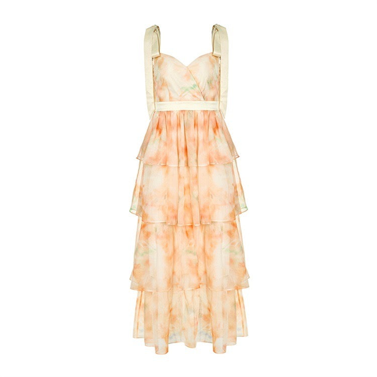 Floral Layered Wrap Midi Dress