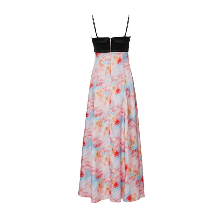 Black and Watercolor Printed Cami Maxi Dress