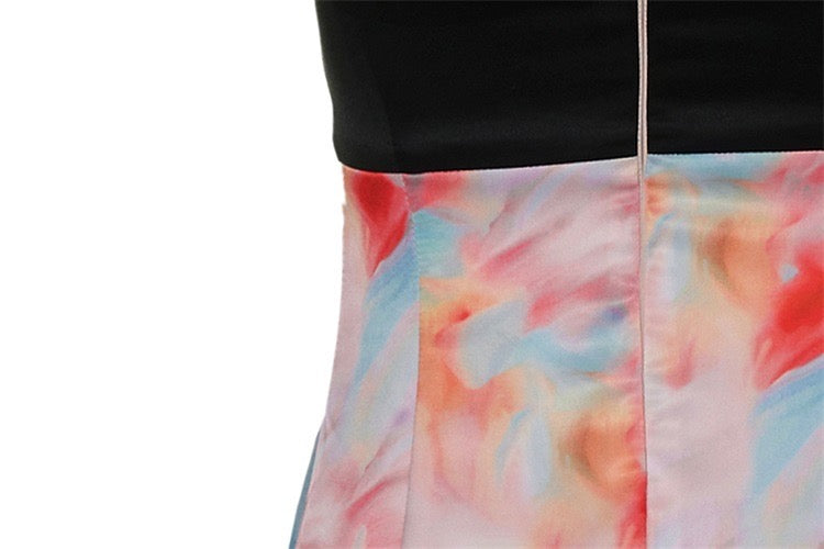 Black and Watercolor Printed Cami Maxi Dress