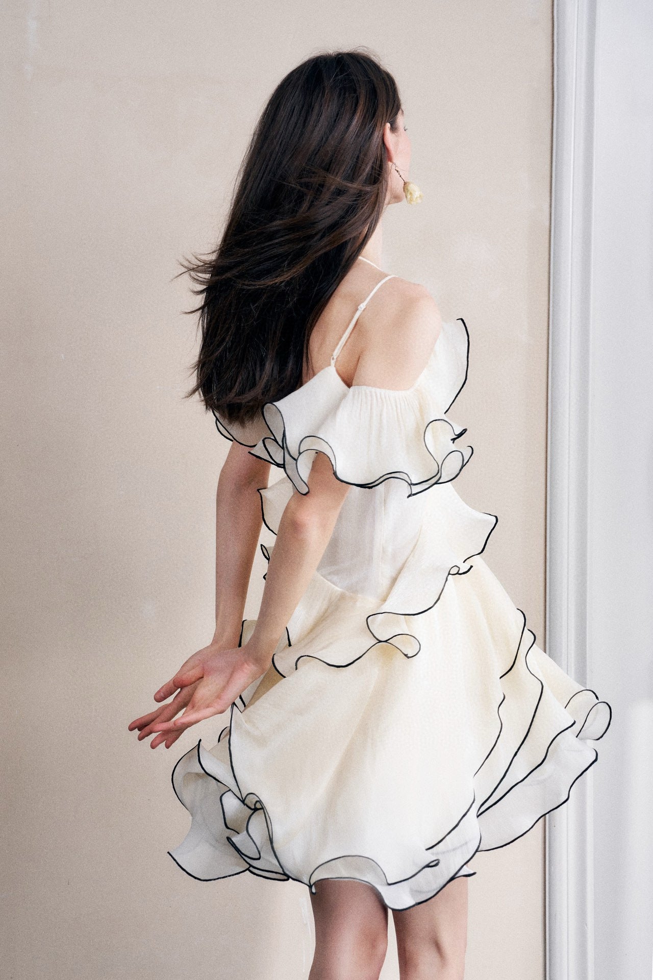 White Layered Ruffle Off-shoulder Sleek Mini Dress
