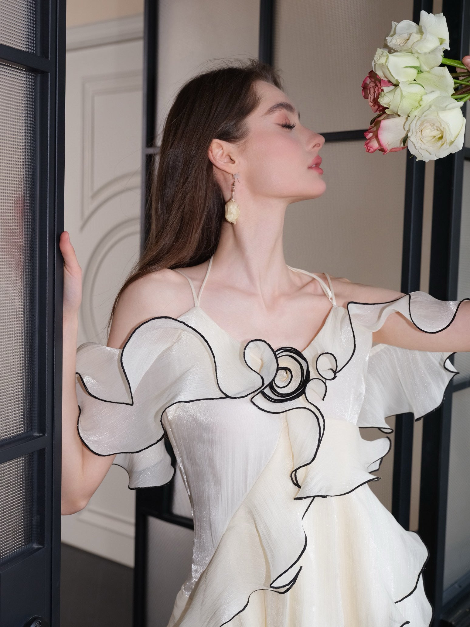 White Layered Ruffle Off-shoulder Sleek Mini Dress