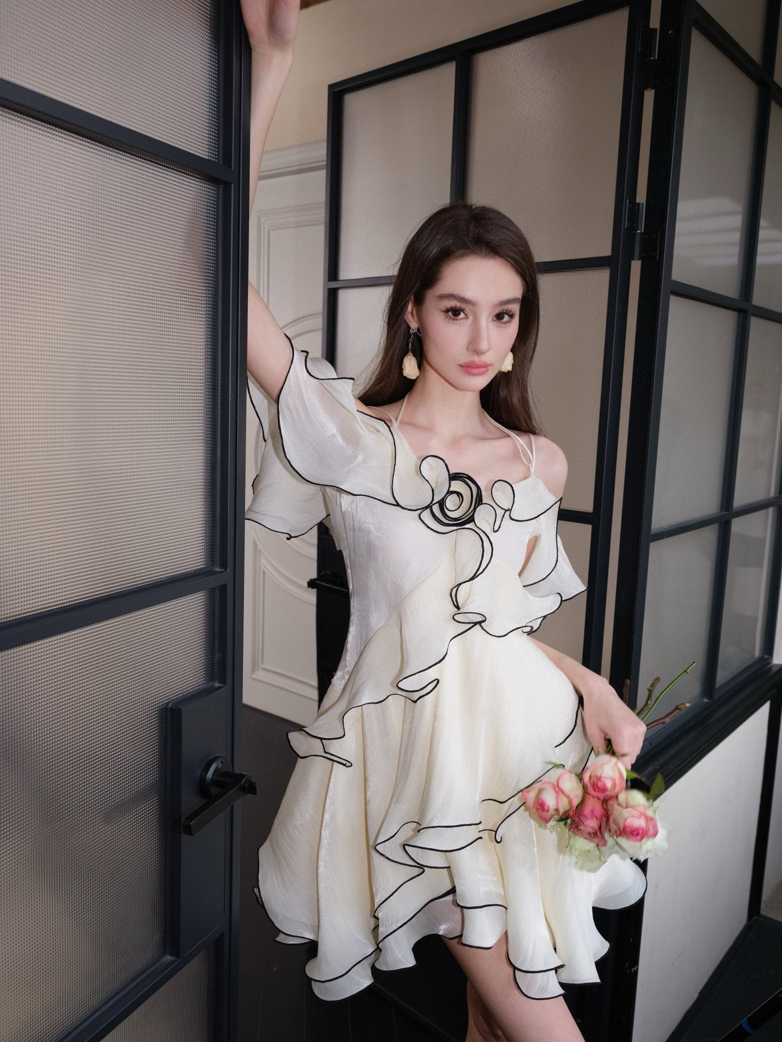 White Layered Ruffle Off-shoulder Sleek Mini Dress