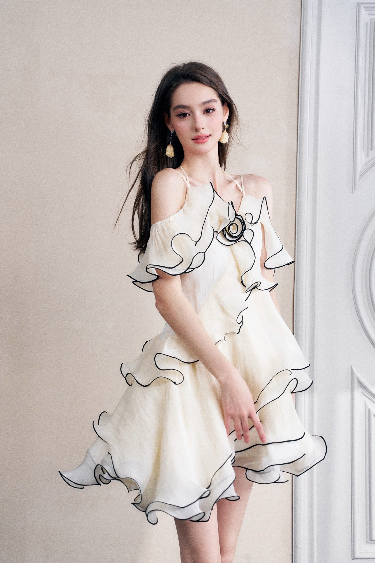 White Layered Ruffle Off-shoulder Sleek Mini Dress