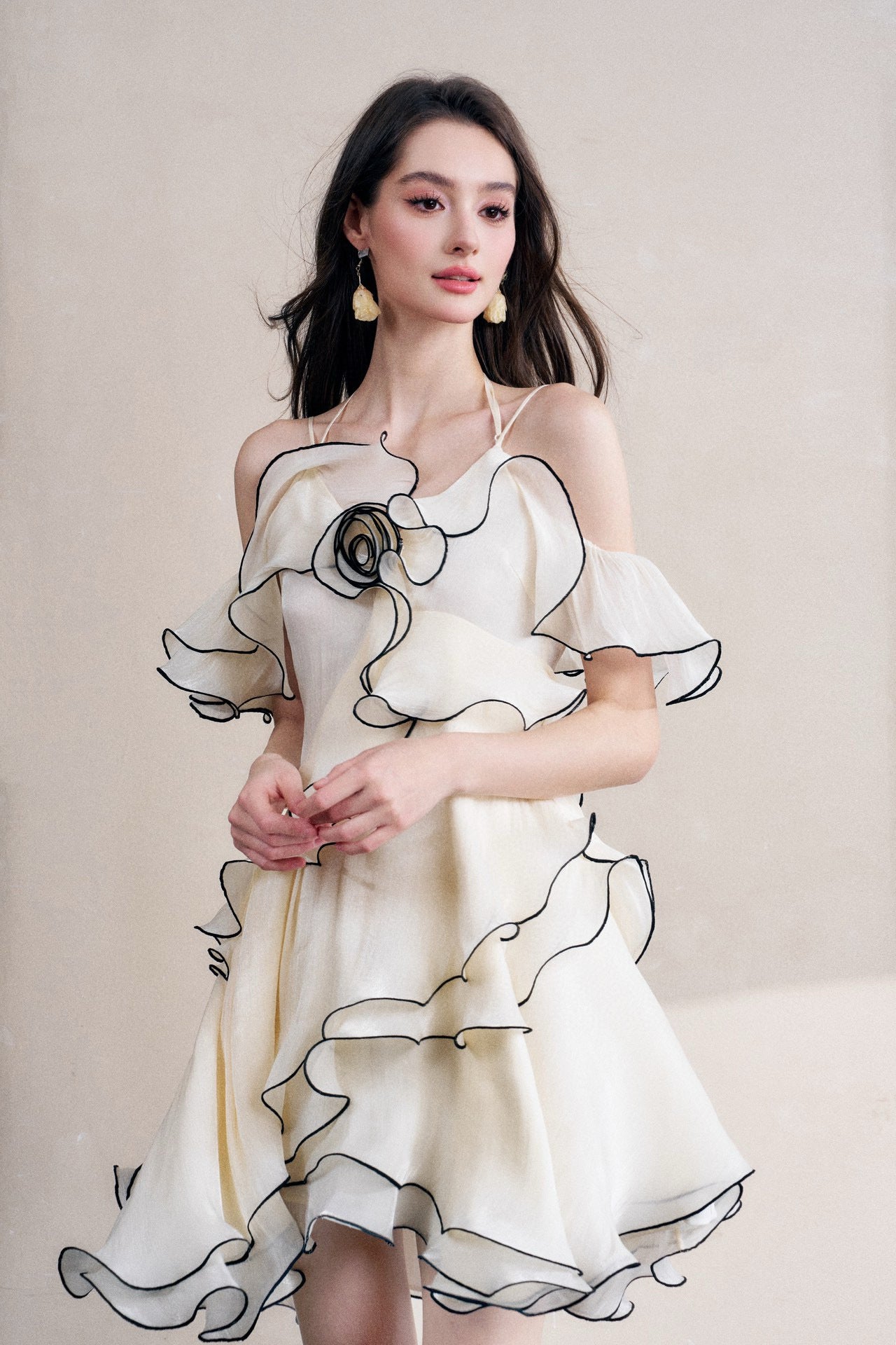 White Layered Ruffle Off-shoulder Sleek Mini Dress