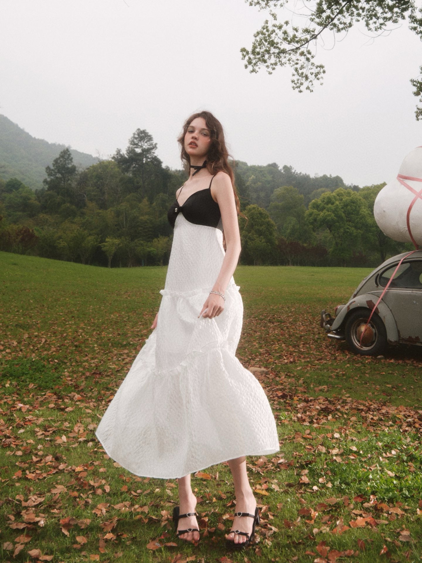 V-neck Jacquard Midi Dress in White
