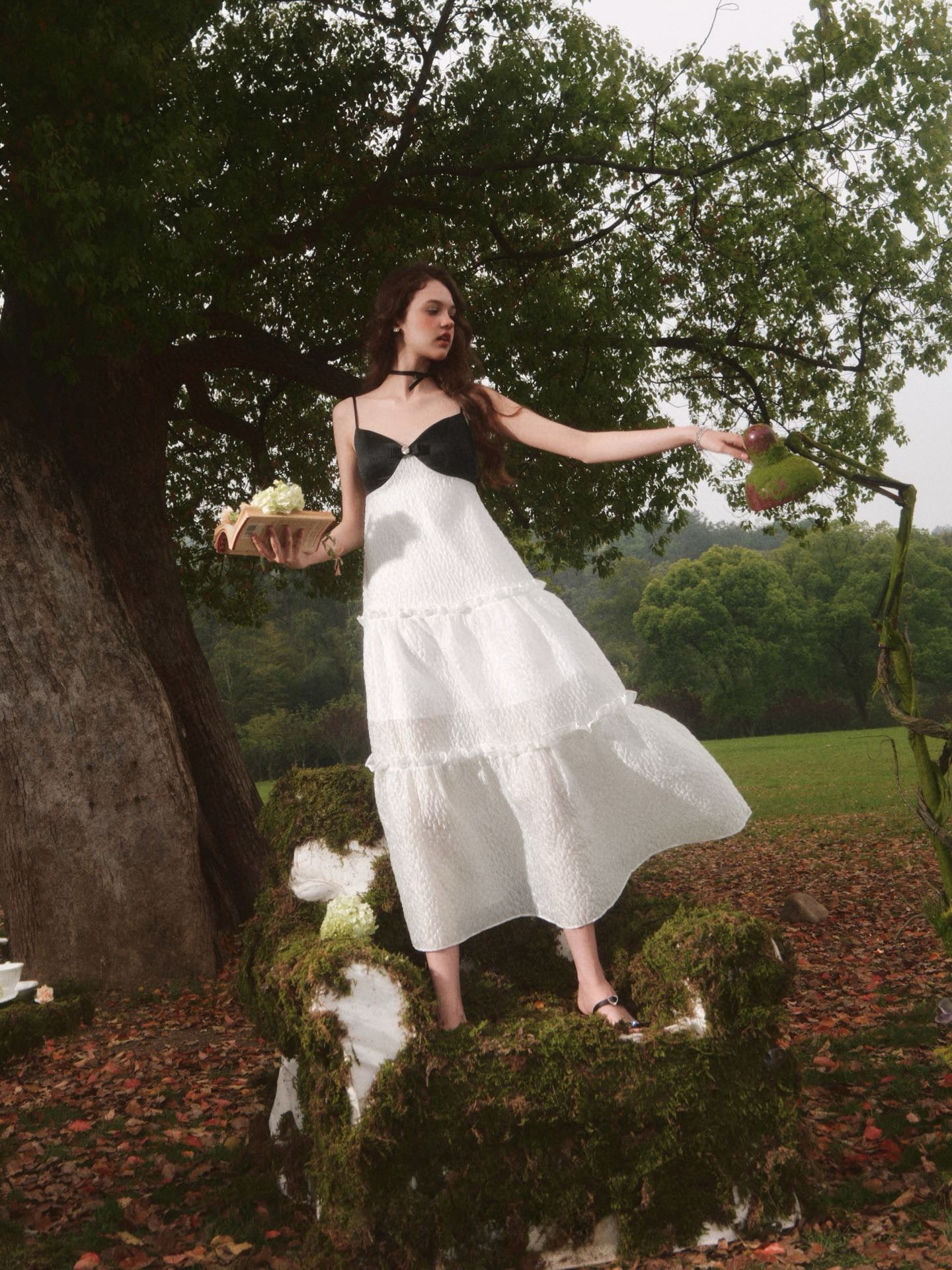 V-neck Jacquard Midi Dress in White