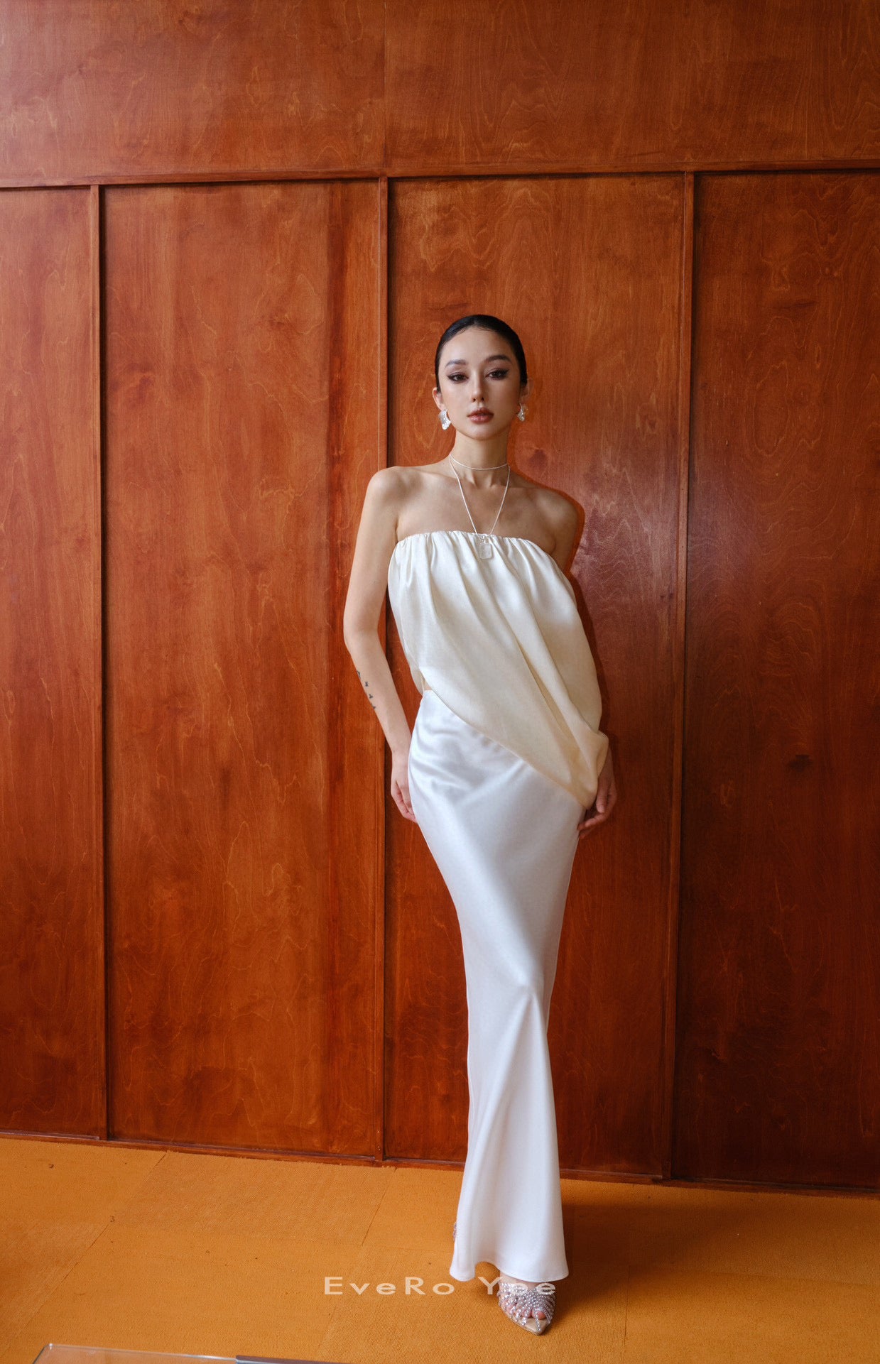 Creamy Gathered Strapless Top