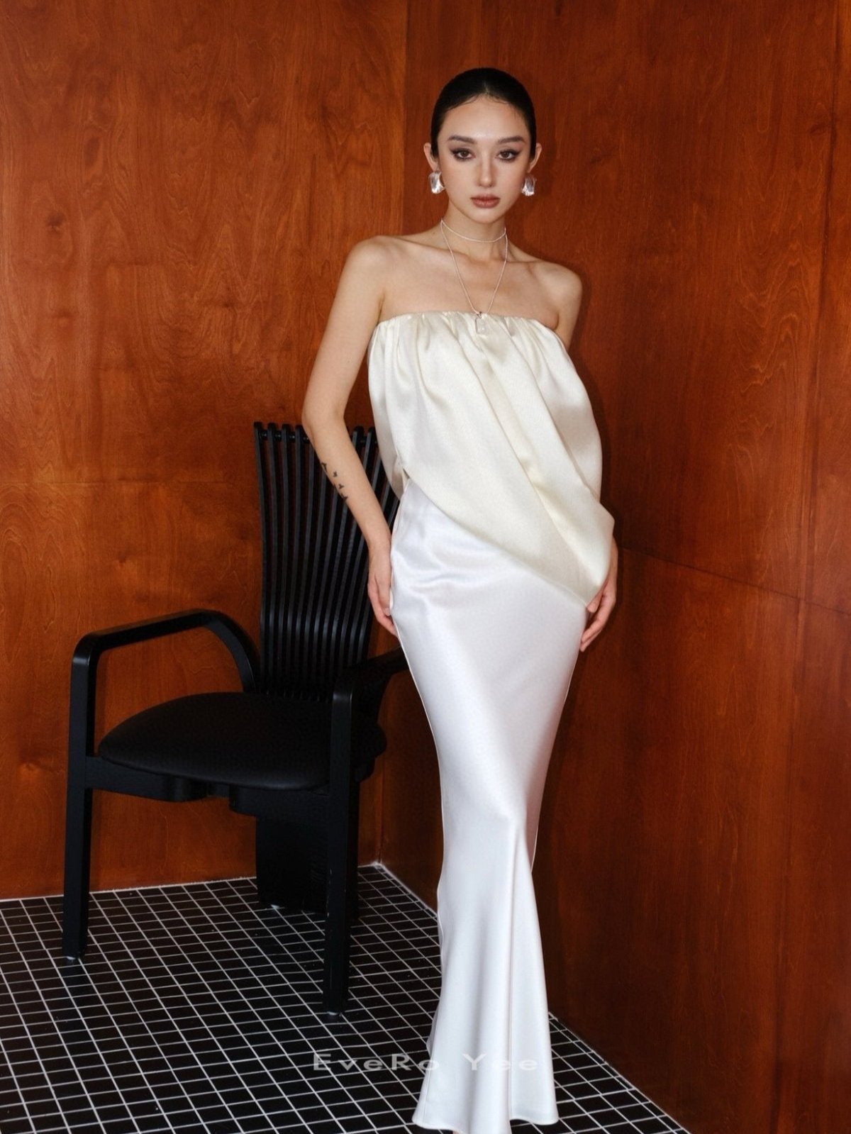 Creamy Gathered Strapless Top