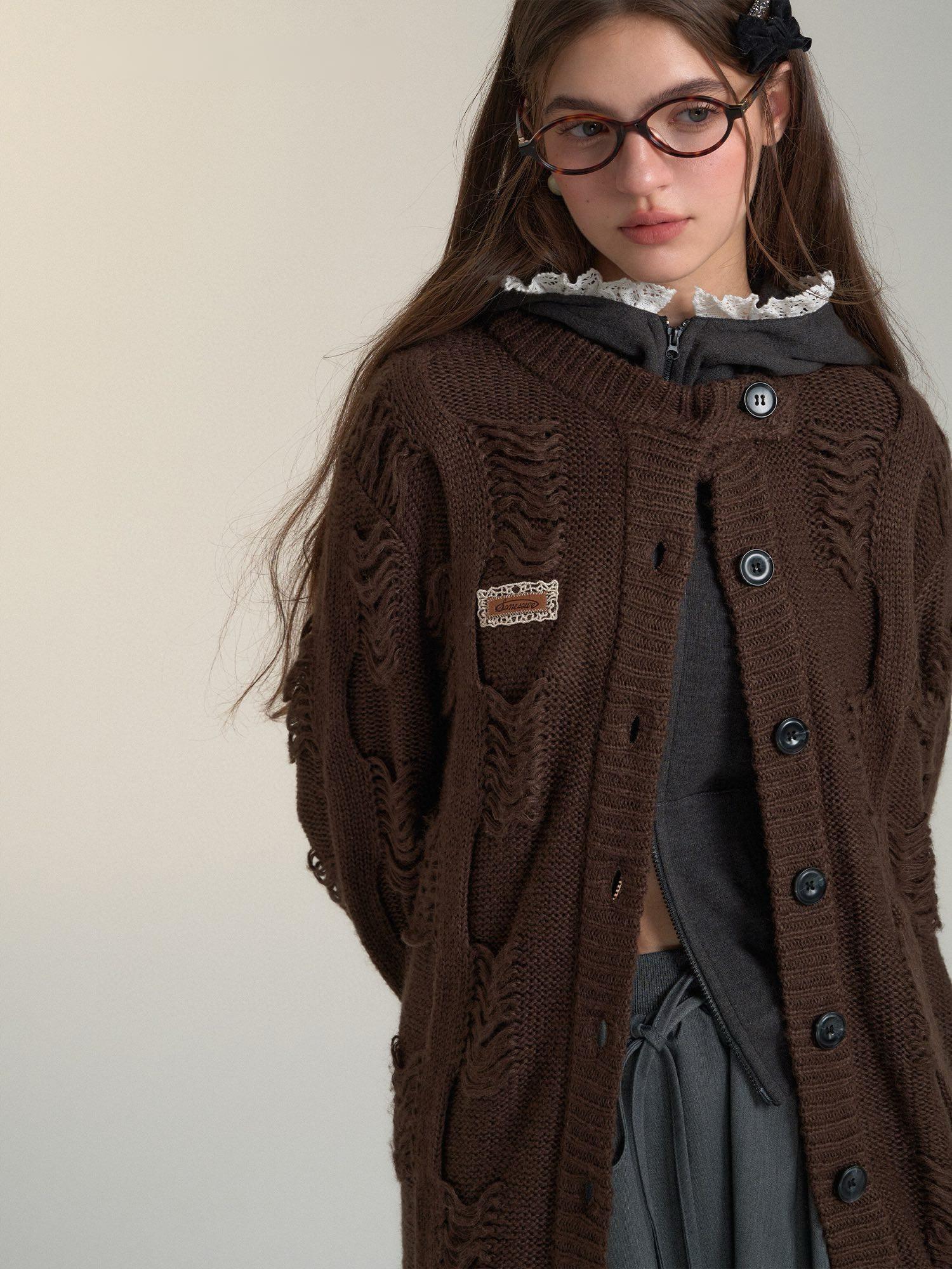 Retro Distressed Knit Cardigan