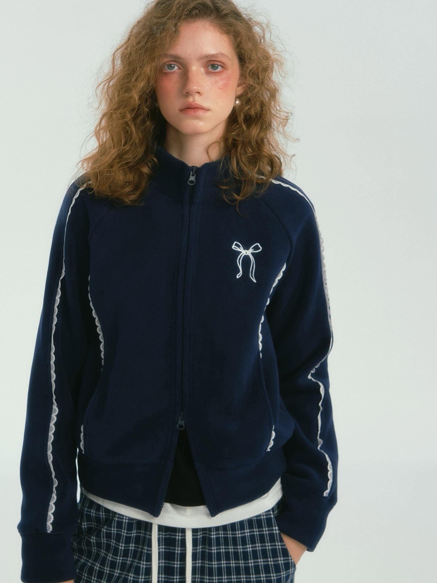 Lace-Trimmed Stand-Collar Jacket