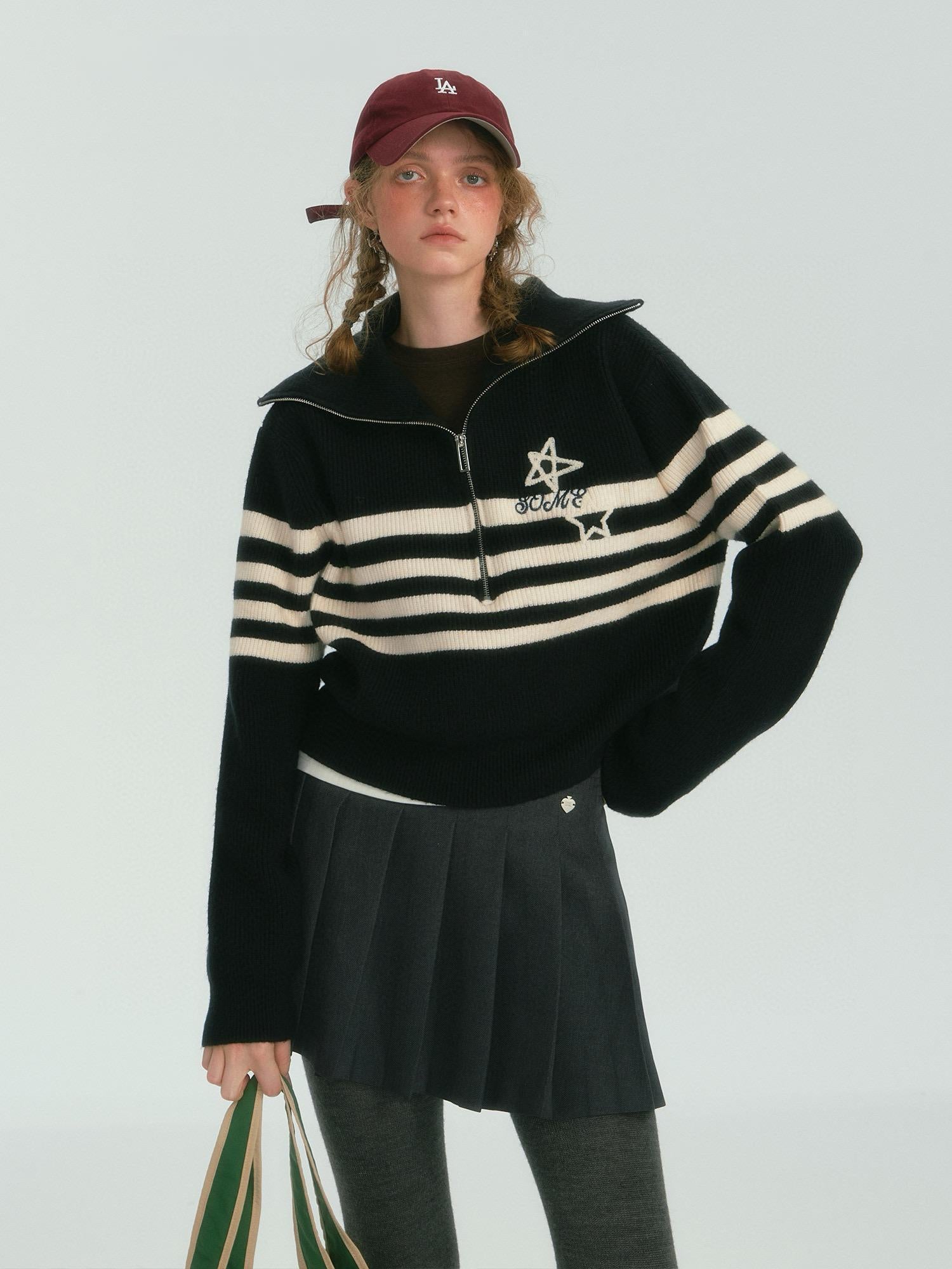 Star Stripe Half-Zip Knit Sweater
