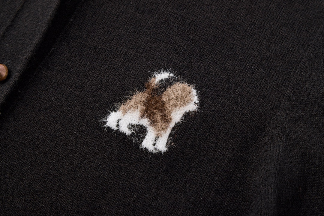 Black Knit Fur-Trim Cardigan