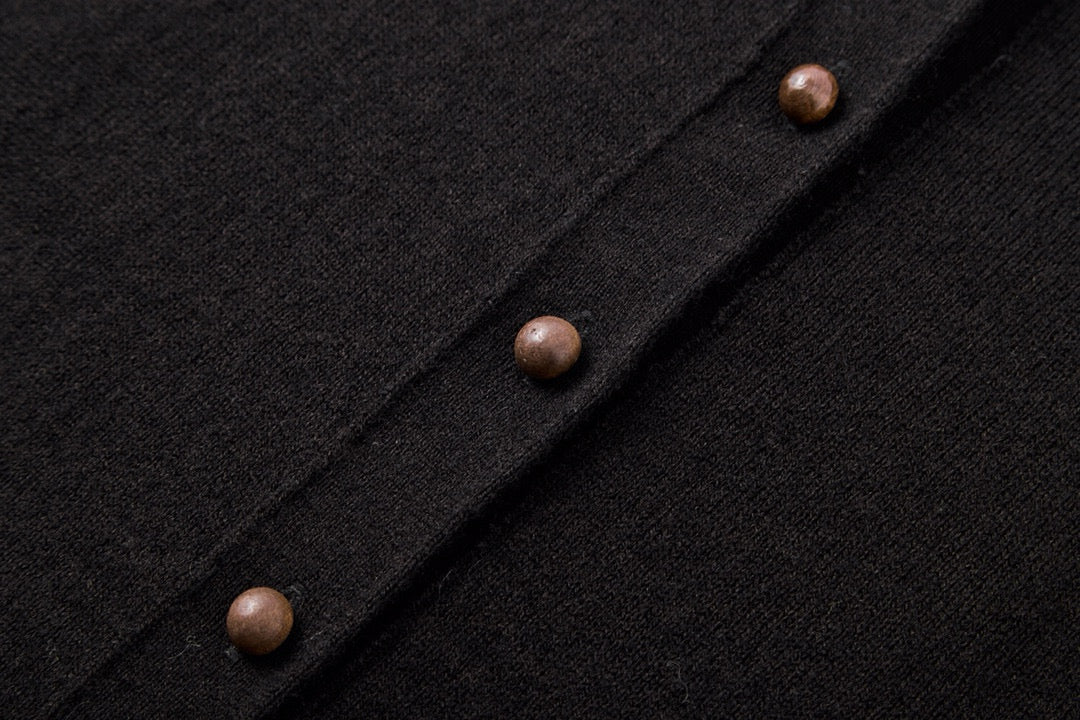 Black Knit Fur-Trim Cardigan