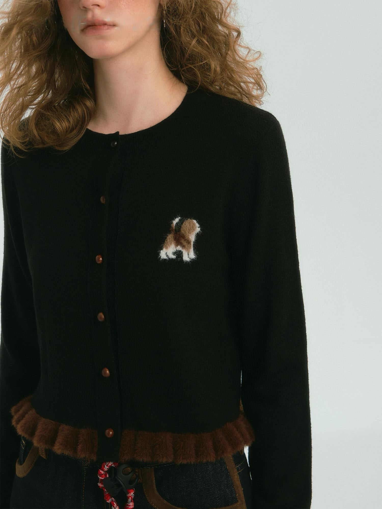 Black Knit Fur-Trim Cardigan