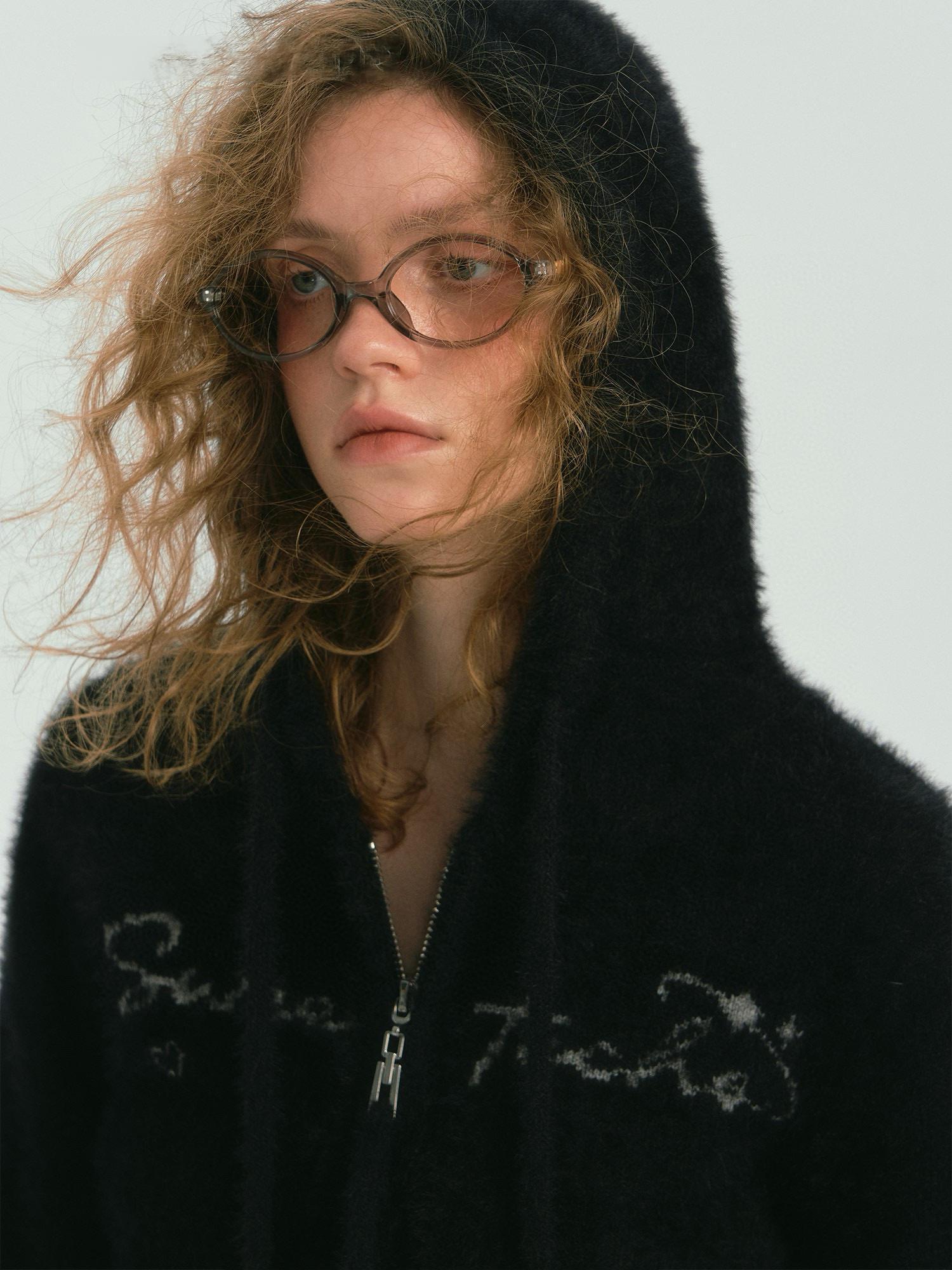 Fluffy Knit Hoodie Jacket