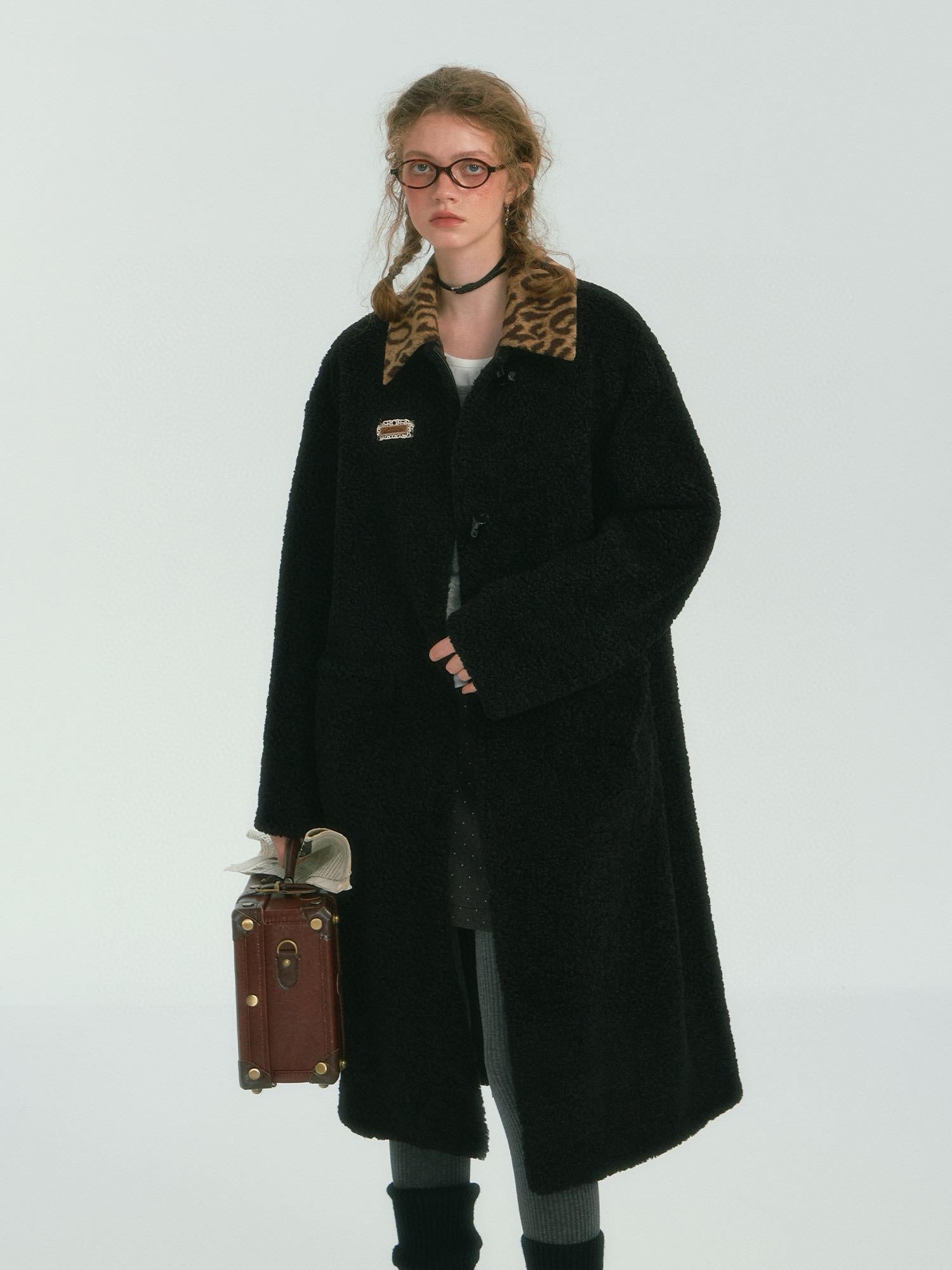 Leopard Collar Oversized Sherpa Coat