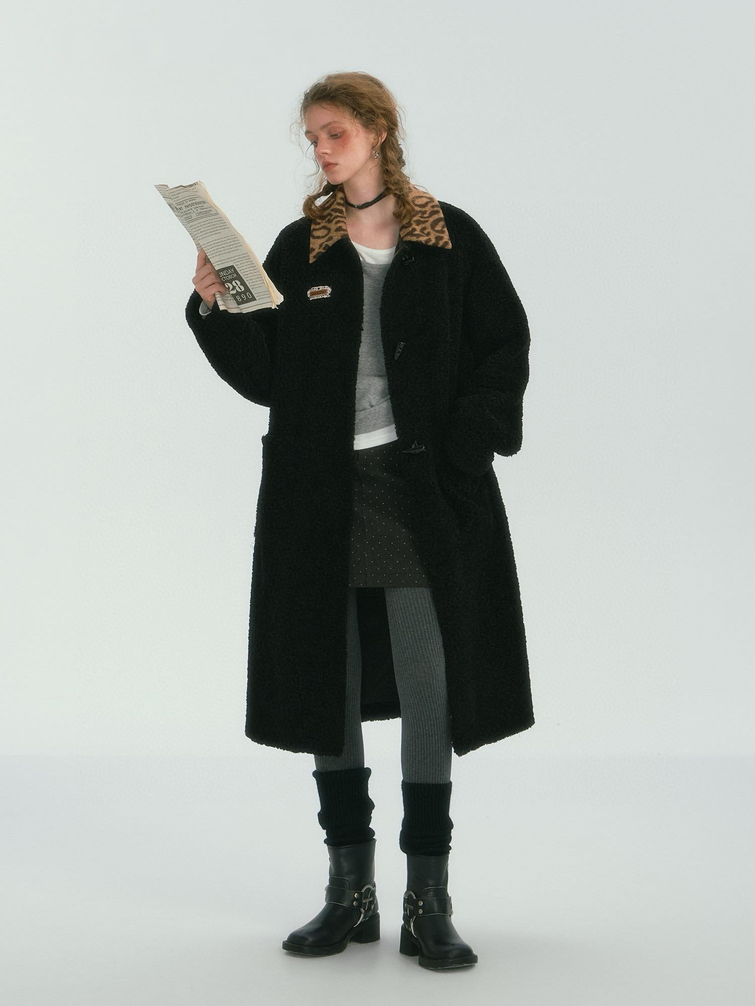 Leopard Collar Oversized Sherpa Coat