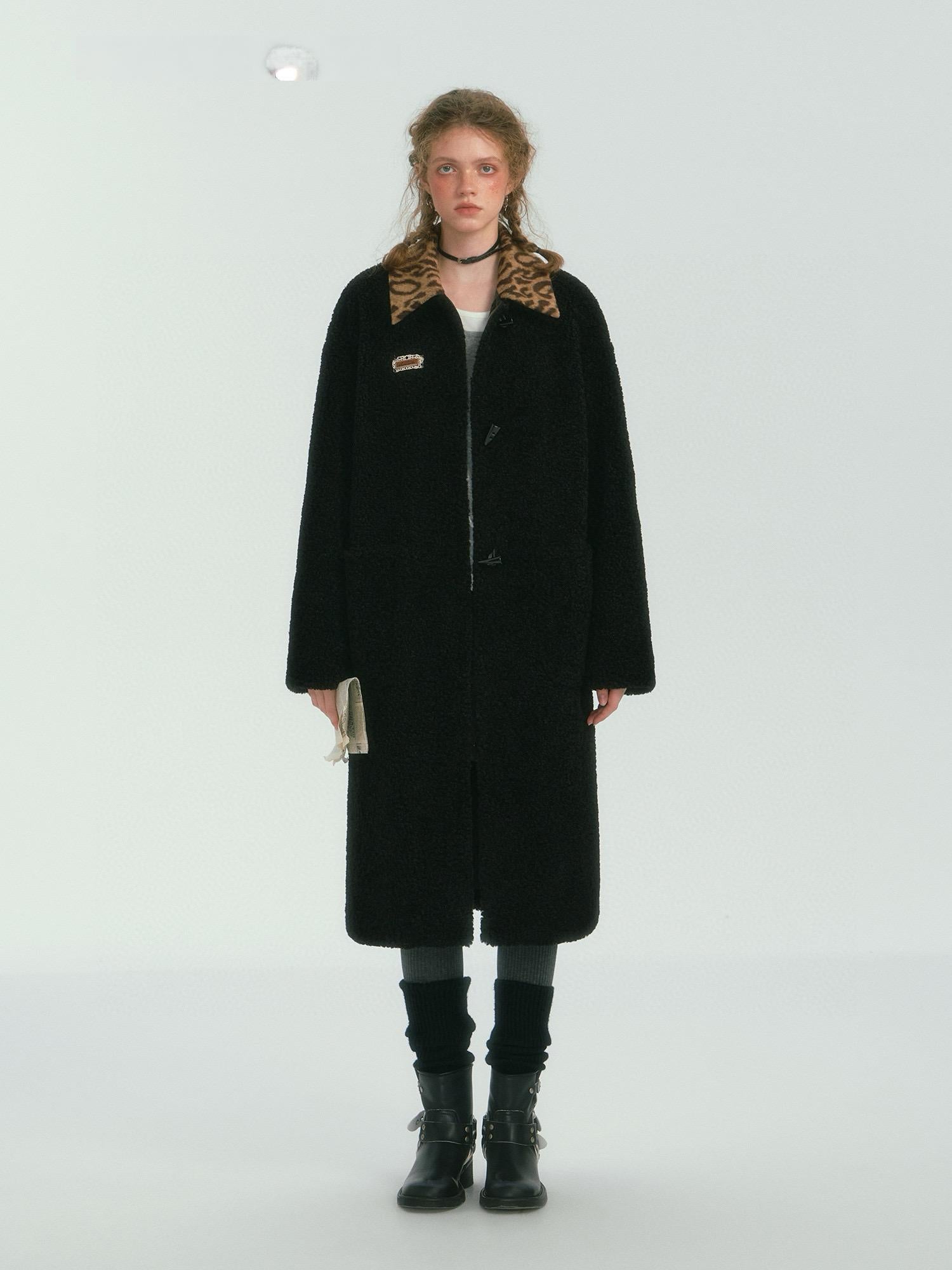 Leopard Collar Oversized Sherpa Coat