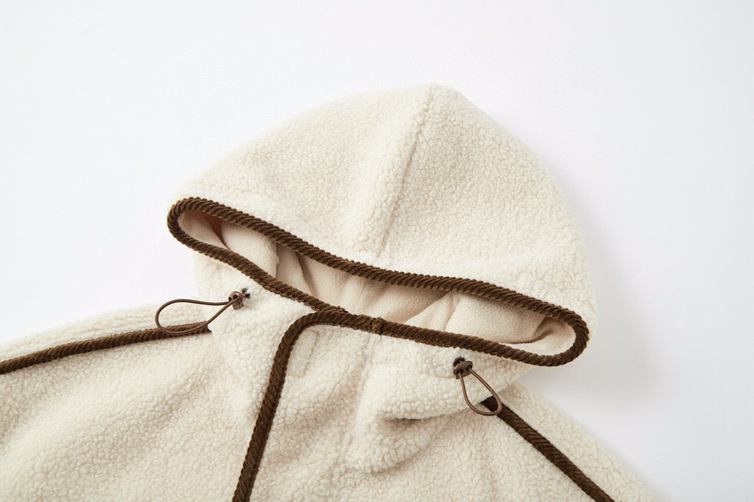 Contrast Piping Hooded Fleece Jacket
