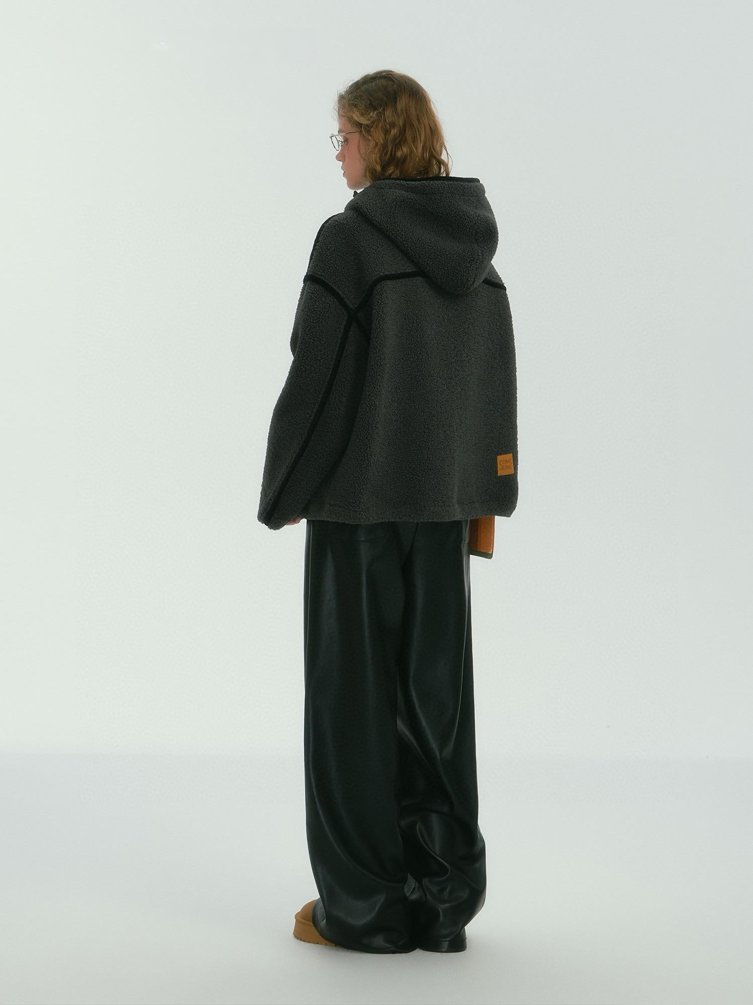 Contrast Piping Hooded Fleece Jacket