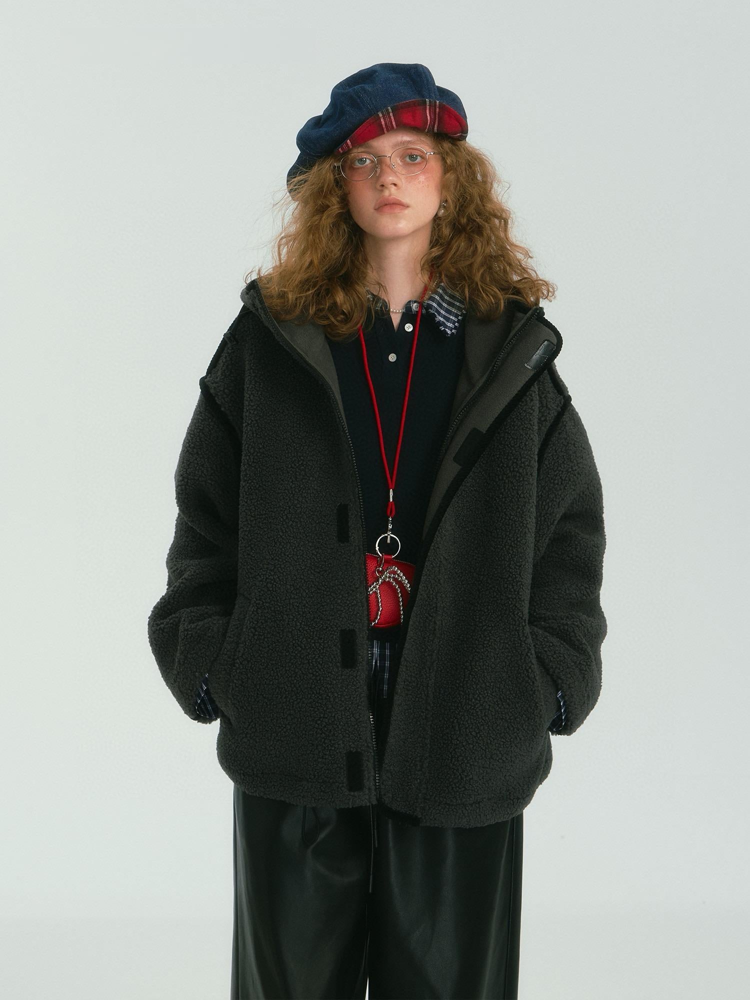 Contrast Piping Hooded Fleece Jacket