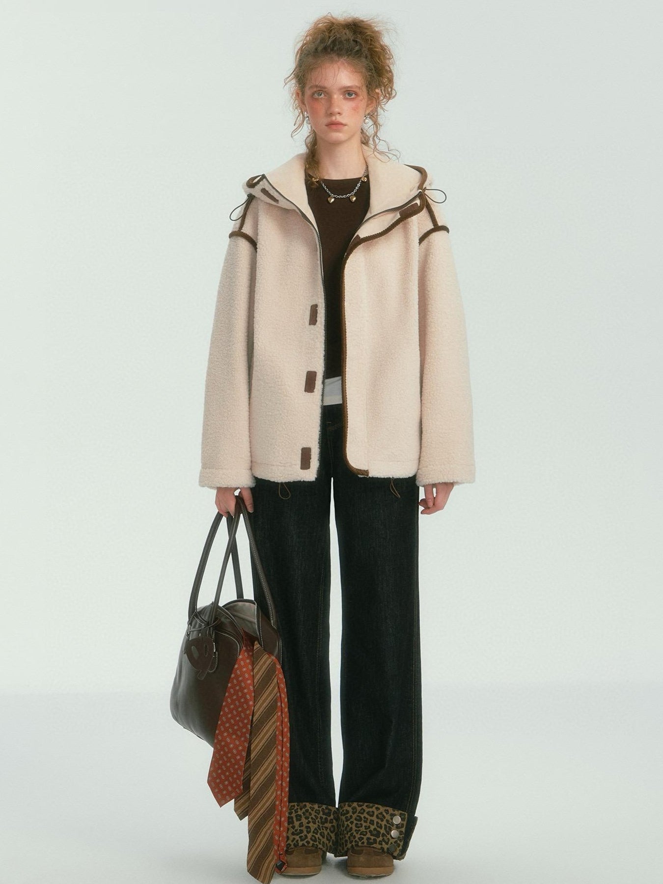 Contrast Piping Hooded Fleece Jacket