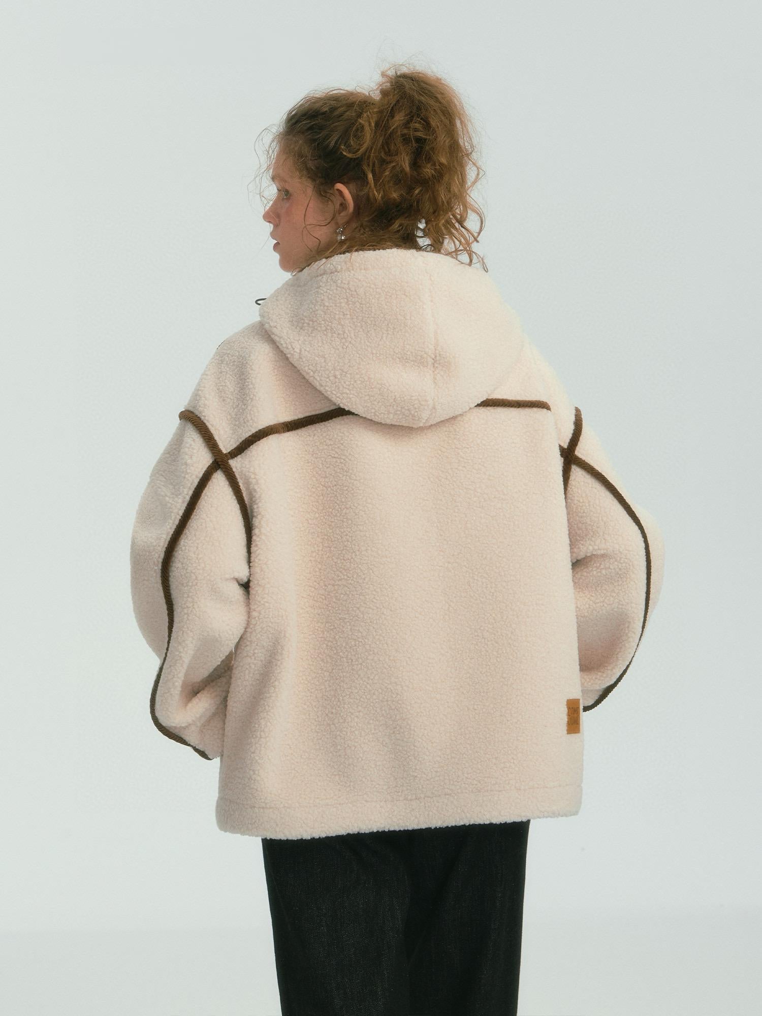 Contrast Piping Hooded Fleece Jacket