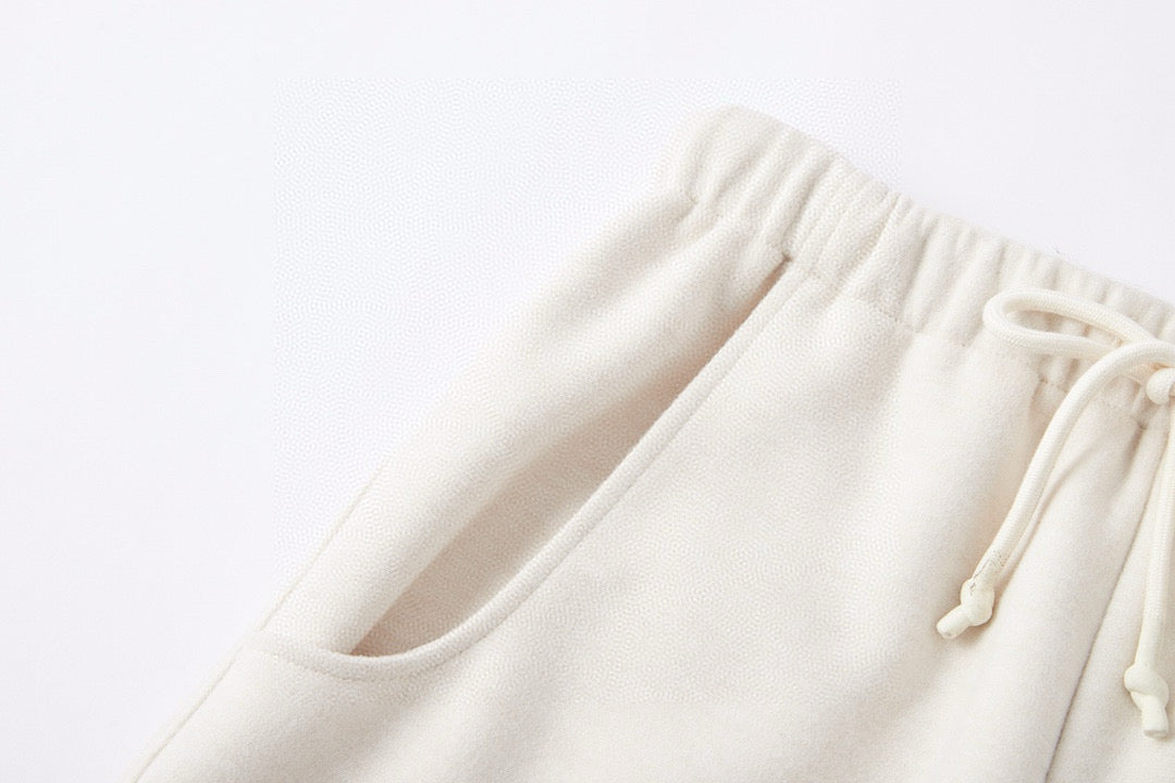 Beige Relaxed Wide-Leg Drawstring Pants