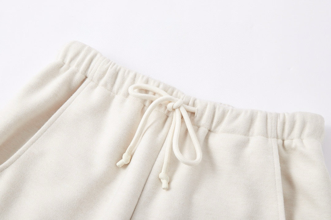 Beige Relaxed Wide-Leg Drawstring Pants