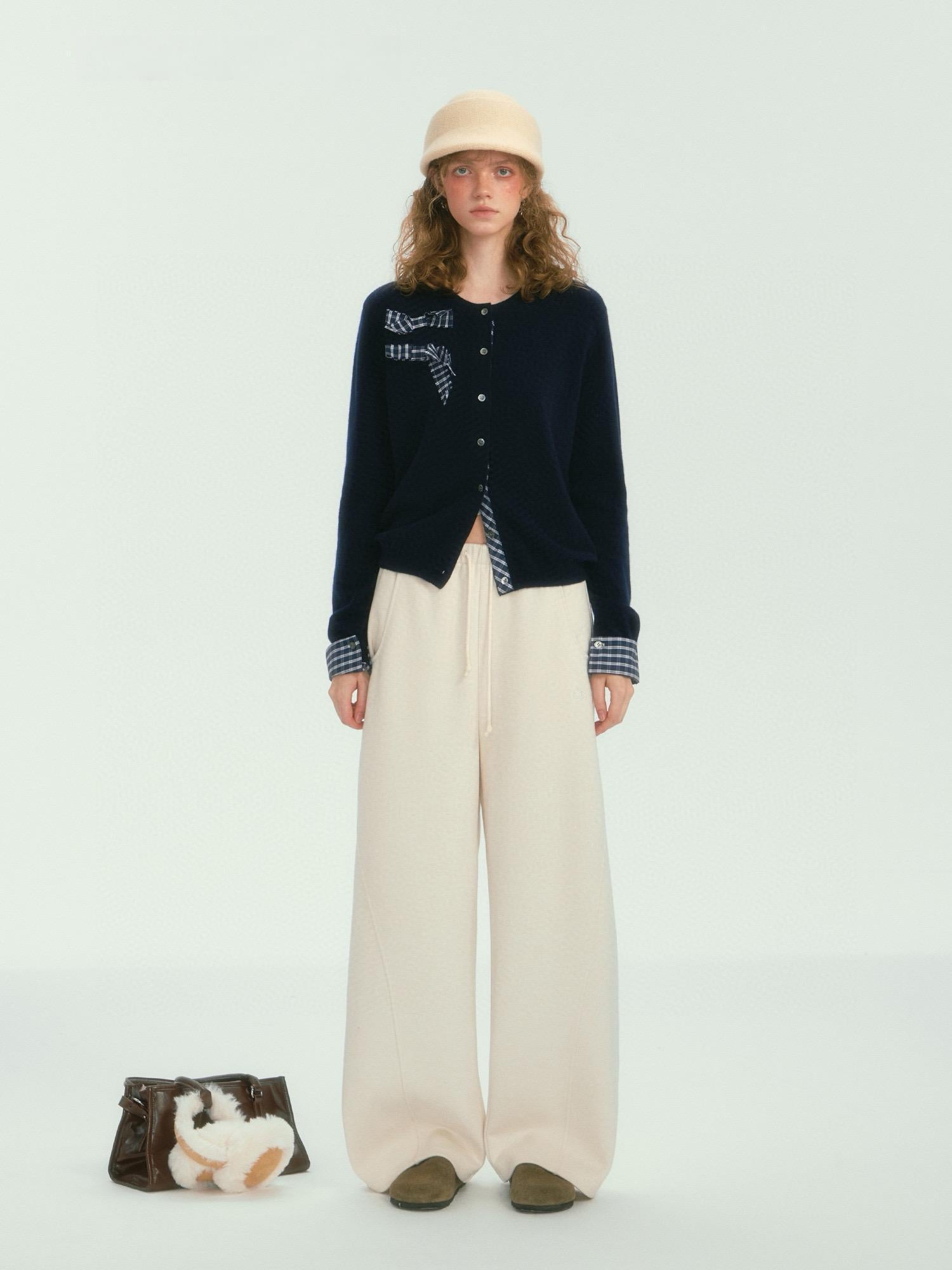 Beige Relaxed Wide-Leg Drawstring Pants
